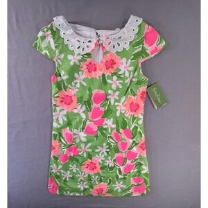 Lilly Pulitzer "Mini Nicci" Green Dress Girls 12 Eyelet Collar Floral NEW‎